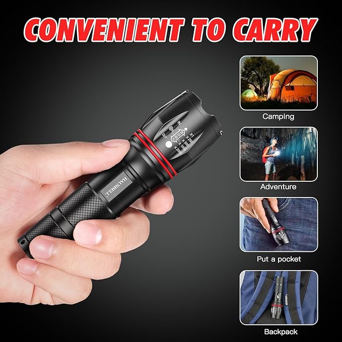 HAUSBELL A100 LED EDC Flashlights High Lumens,Bright, Zoomable, Waterproof, Powerful, Emergency