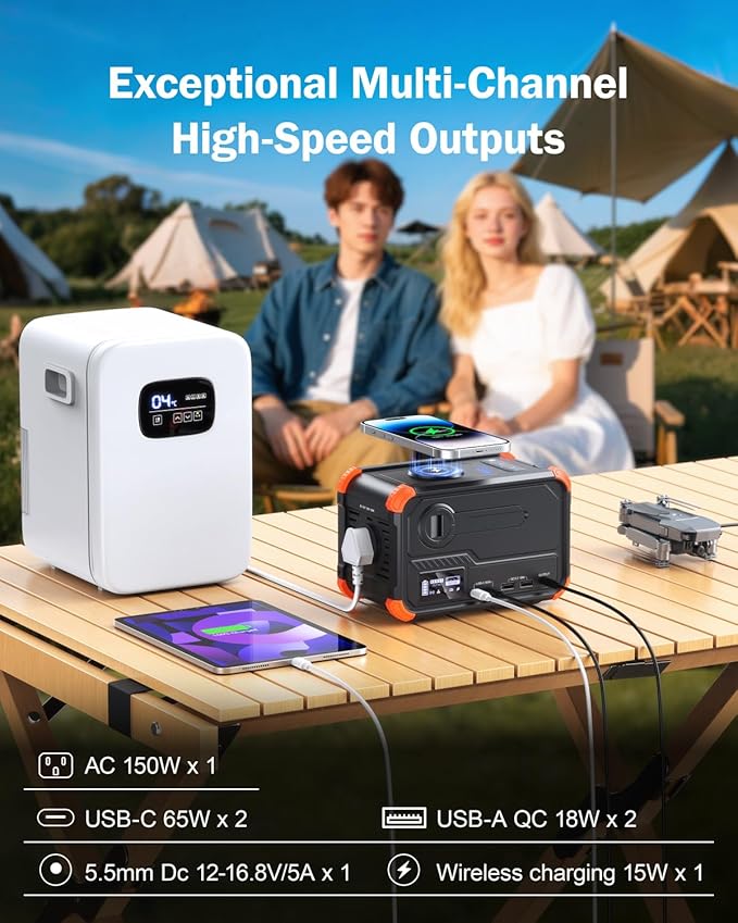 BROWEY Portable Power Station 153Wh Camping Small Solar Generator with Hand Crank 120V 150W AC