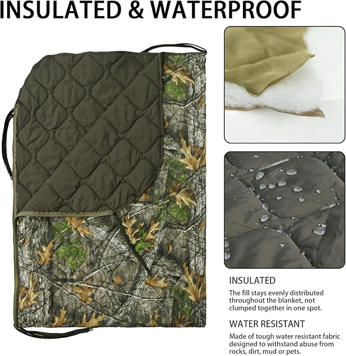 Military Poncho Liner with Zipper Camping Blanket Army Insulation Sleeping Bag Insulated Waterproof