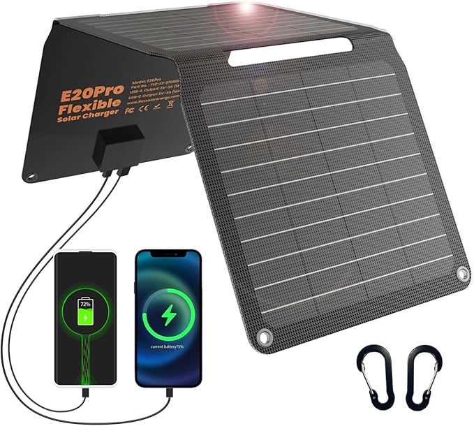 [Upgraded] FlexSolar 20W Portable Solar Panel, High Efficiency ETFE Foldable Panels with 5V USB