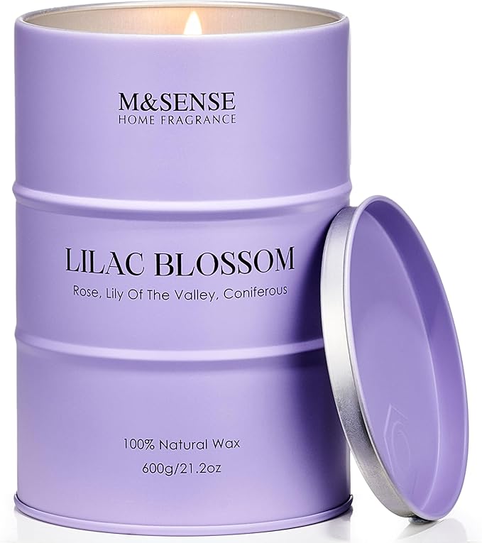 M&SENSE Lilac Blossom Soy Candles for Home Scented, 21.2oz 120 Hour Long Burning Large Aromatherapy