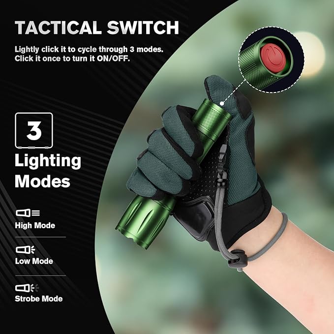 RECHOO LED Flashlight 2 Pack Green, Tactical Flashlights High Lumens with 3 Modes, Pocket Small