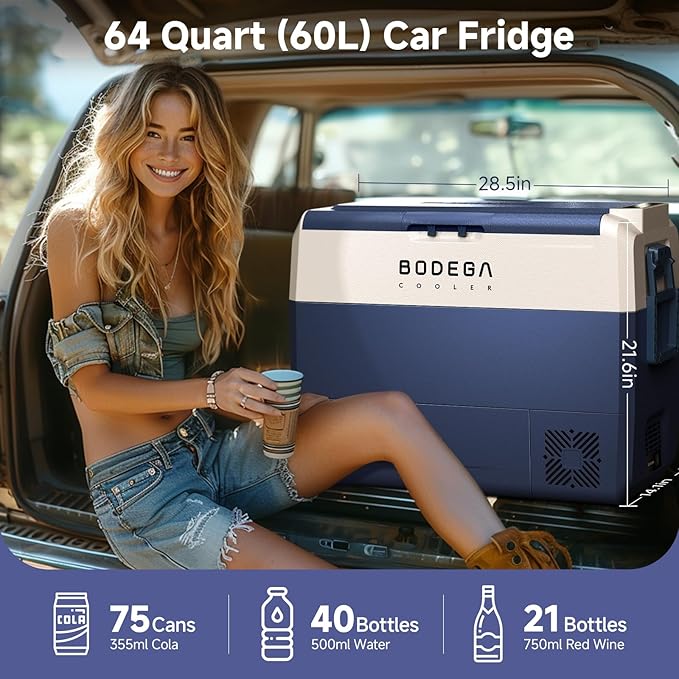 BODEGACOOLER 12 Volt Car Refrigerator,64 Quart Portable Car Freezer Fridge Bluetooth Control,(60L)