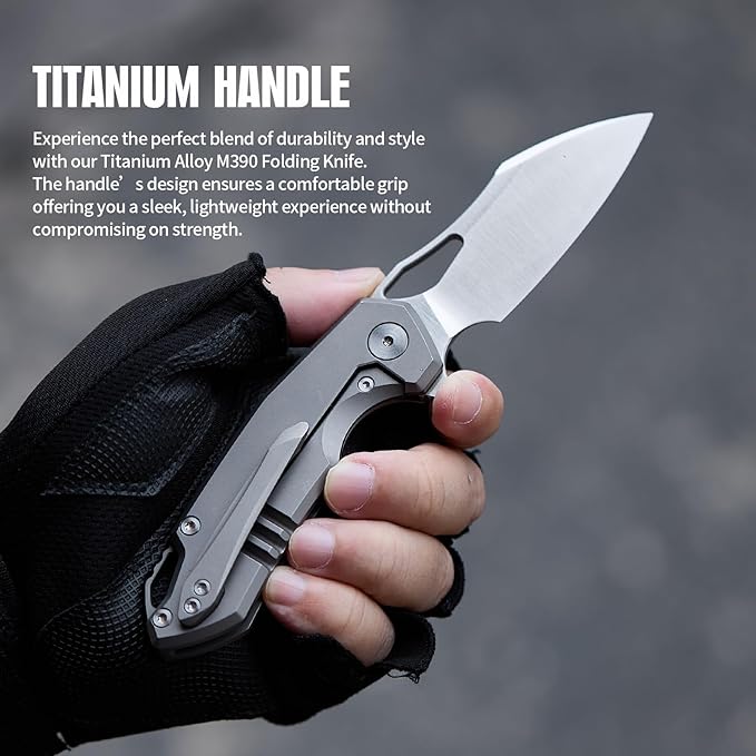 Folding Knife pocket knife EDC Knife With Clip Survival knife Camping knife - M390 Steel Titanium