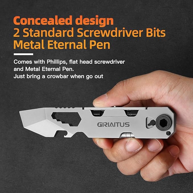 EDC Pry Bar Multitool with Bi-Directional Ratchet Screwdriver & Everlasting Pen, Wrenches, Crowbar