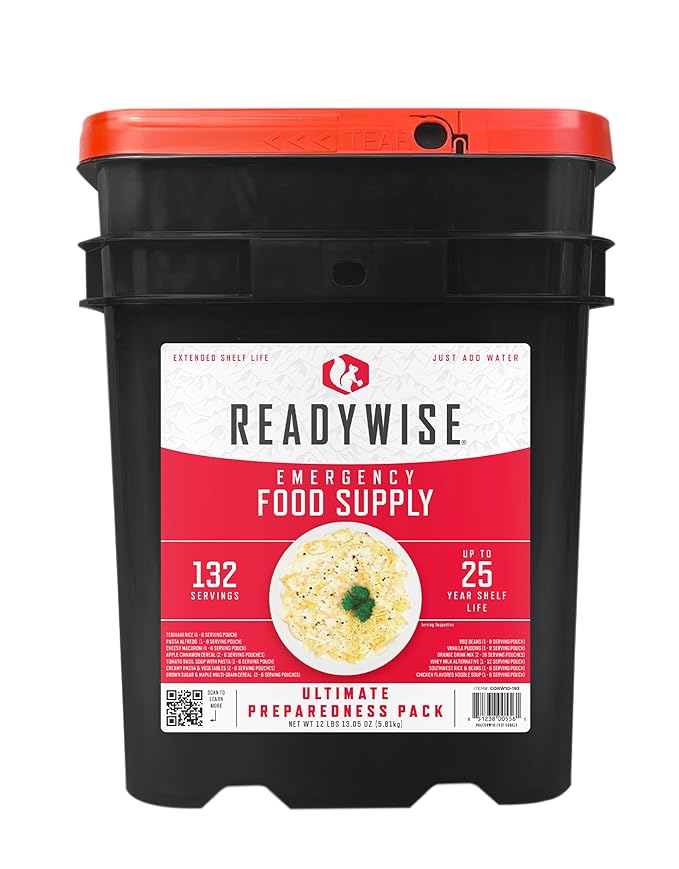 ReadyWise Emergency Food Supply - 132 Servings, Survival Bucket, Dehydrated & Freeze Dried Protein