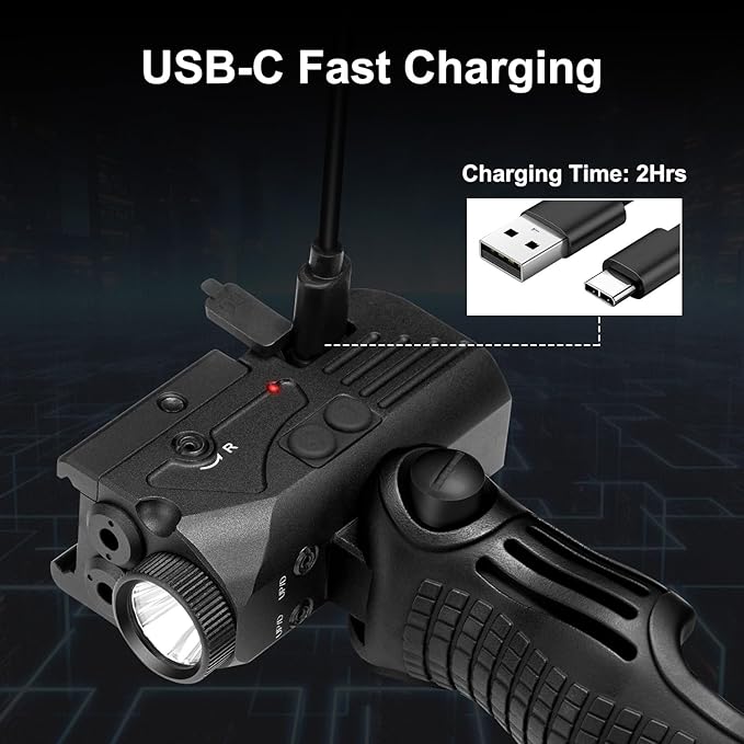 1200LM Rechargeable Flashlight with Green & Blue Laser, 5 Light Modes & Strobe, 3 in 1 Laser