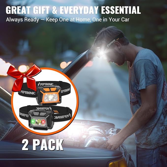 Camping Headlamp 2 Pack LED Battery Powered Dimming Head Lamps with Adjustable Headband IPX4