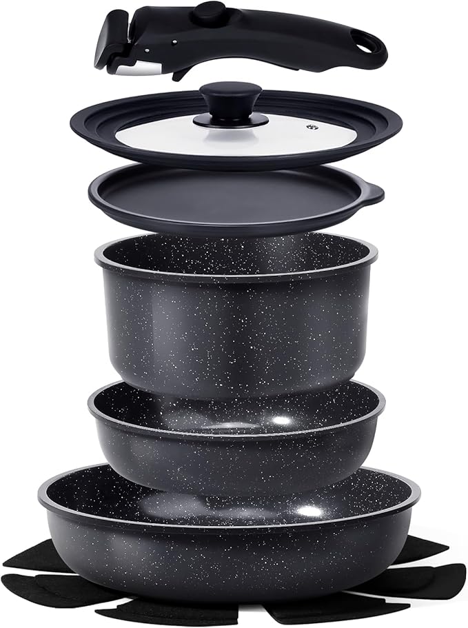 GiPP Ceramic Non Stick Pots and Pans Set,Nonstick Detachable Handle Cookware Sets,Healthy Non Toxic