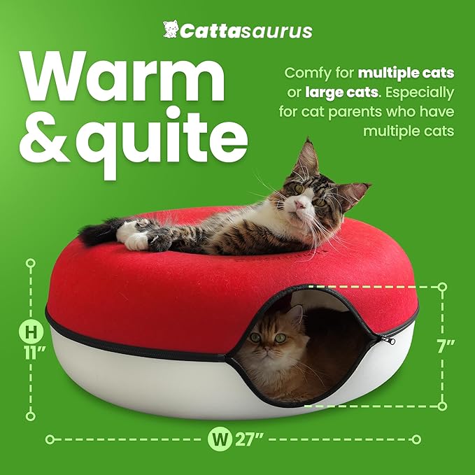 Cattasaurus Peekaboo Cat Cave, Extra Spacious for Multiple & Large Cats 12+ lbs, Scratch Detachable