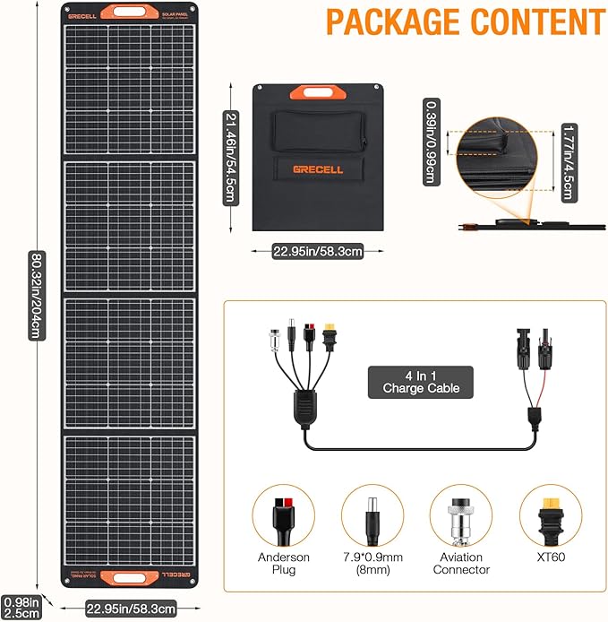 200W Portable Solar Panel for Power Station Generator, 12V/24V Flexible Foldable Solar Panel Kit