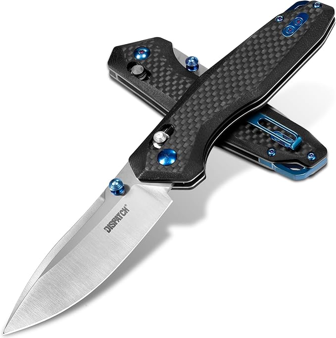 Dispatch Axis Lock Folding Pocket Knife with Clip, 3.27" D2 Steel Blade and Carbon Fiber Handle