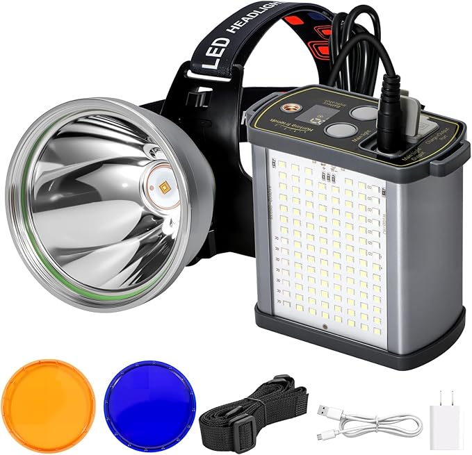 30W High Lumens LED Headlamp Rechargeable,15000mAh Ultra Bright Waterproof Headlight with Aluminum