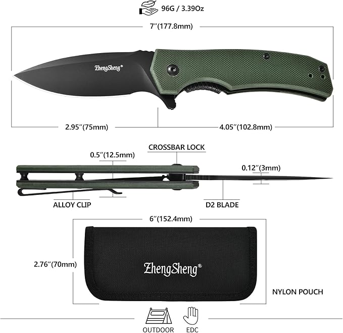 Praxis Pocket Knife, 2.9" D2 Steel Folding Knife with G10 Handle PVD Titanium Coating Blade