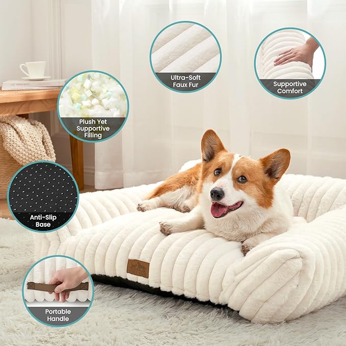 Cute Cat Couch, Premium Plush Faux Fur Pet Couch Bed, Ultra-Soft Pet Furniture for Cats & Small