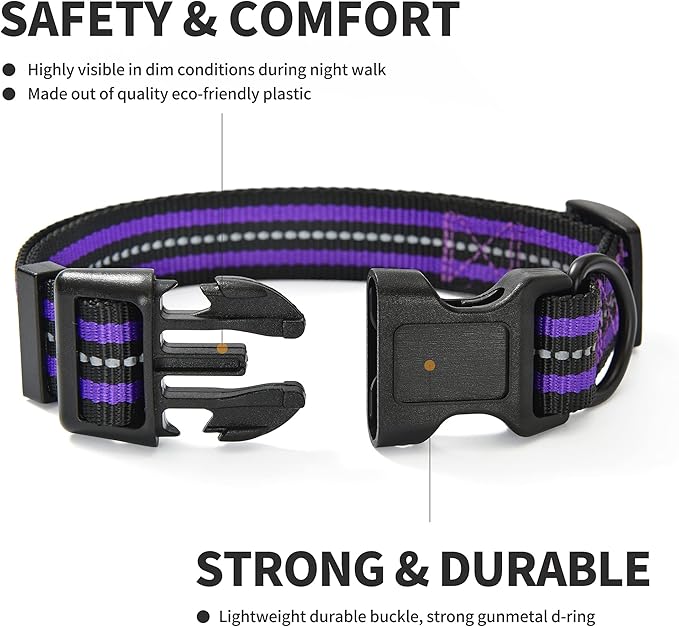 Mile High Life Reflective Dog Collar | Nylon Pet Collars wiith Buckle | Light Weight Puppy Collars