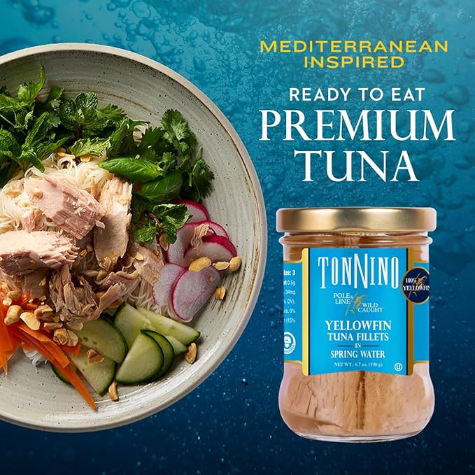 Tonnino Tuna Fish Yellowfin Pole&Line - Spring Water ??Pack of 6 ??Alternative to Salmon ??Protein