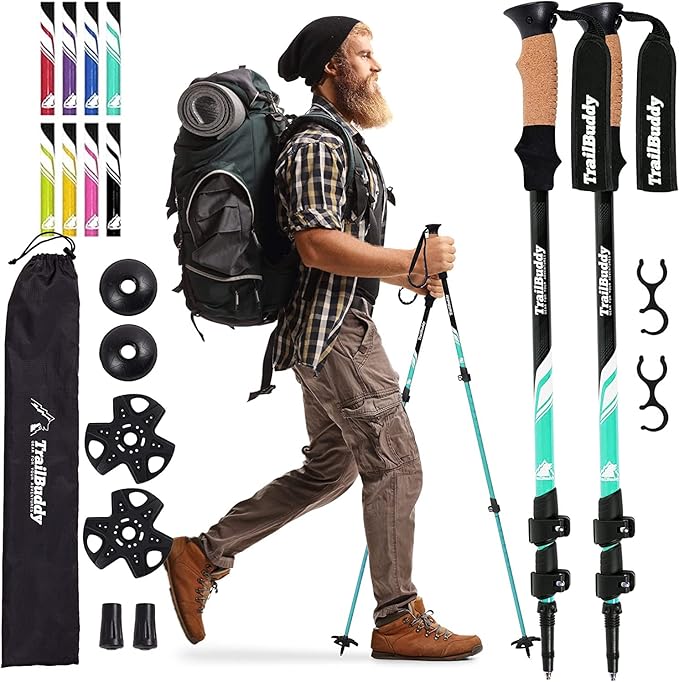 TrailBuddy Trekking Poles ??Lightweight 7075 Aluminum Hiking Poles for Women, Men & Seniors