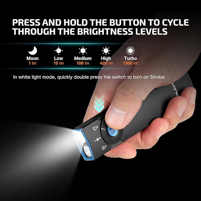 OLIGHT Arkfeld Pro Rechargeable EDC Flat Flashlight with Green Beam, UV and White LED Combo, 1300