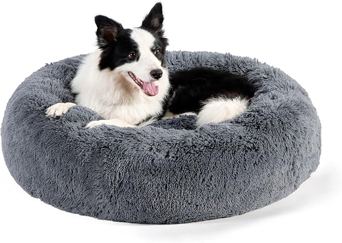 Bedsure Calming Dog Bed for Large Dogs - Donut Washable Large Pet Bed, 36 inches Anti-Slip Round