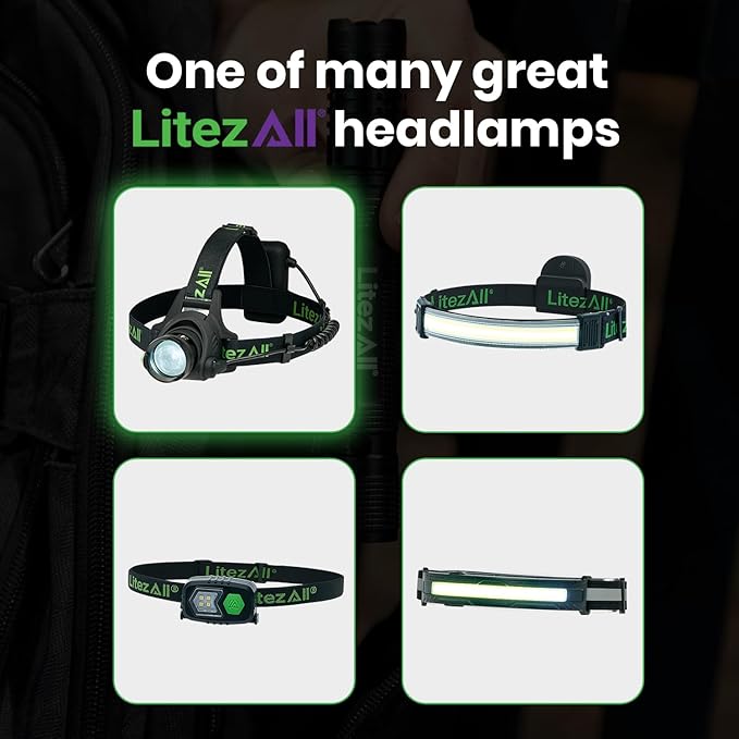 LitezAll LED Headlamp Work Light, 800 Lumen Adjustable Battery Powered Head lamp with 3 Modes
