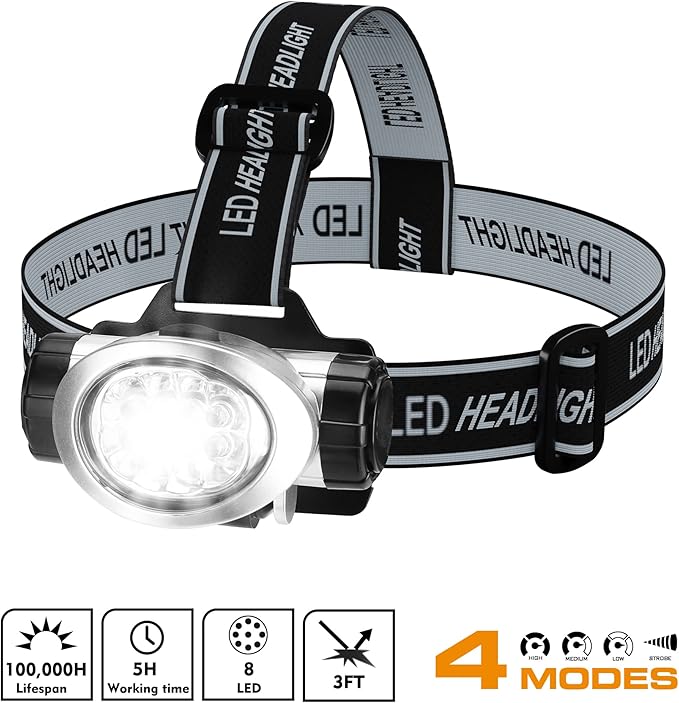 EverBrite 5-Pack LED Headlamp, 4 Lighting Modes, Pivoting Head with Adjustable Headband, Perfect