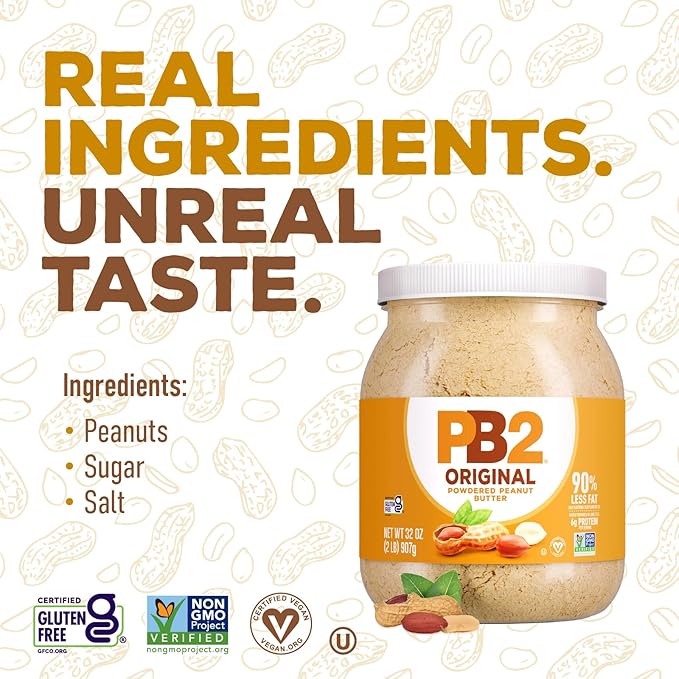 PB2 Powdered Peanut Butter Powder | 2LB Jar | Certified Gluten Free, Low-Carb, Keto Diet Friendly |
