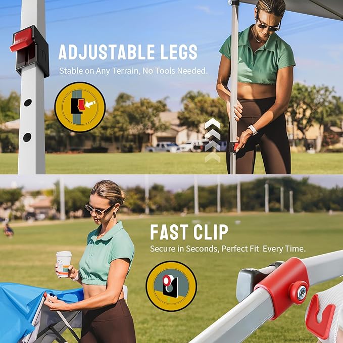CROWN SHADES 8x8 Pop Up Canopy, Patented Center Lock One Push Instant Popup Outdoor Canopy Tent