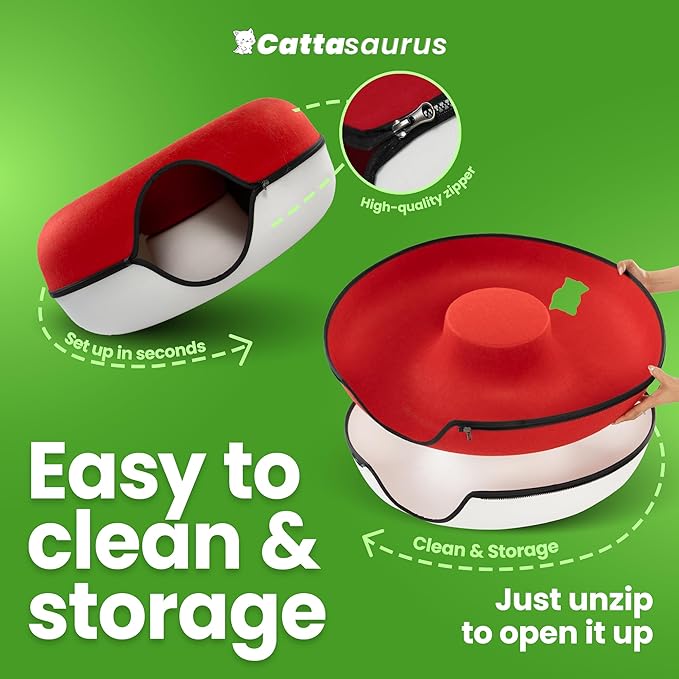 Cattasaurus Peekaboo Cat Cave, Extra Spacious for Multiple & Large Cats 12+ lbs, Scratch Detachable