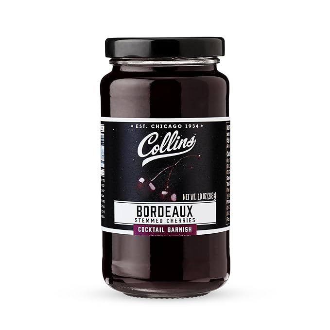 Collins Stemmed Black Cherries for Cocktails, Old Fashioned, Manhattan, and Whiskey Sour, Cocktail