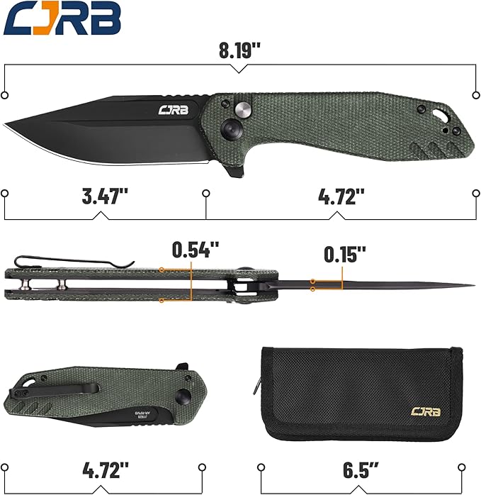 CJRB CUTLERY Folding Knife Riff (J1928) Button Lock Pocket Knife for Men Black PVD AR-RPM9 Steel