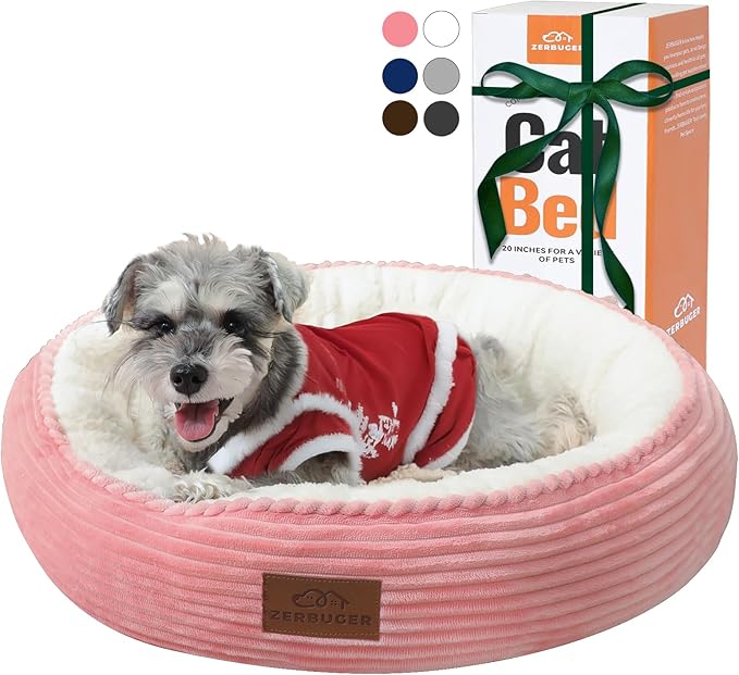 23in Pink Round Cat Dog Bed for Large Medium Small Dogs Cats, Machine Washable Sleeping Sofa