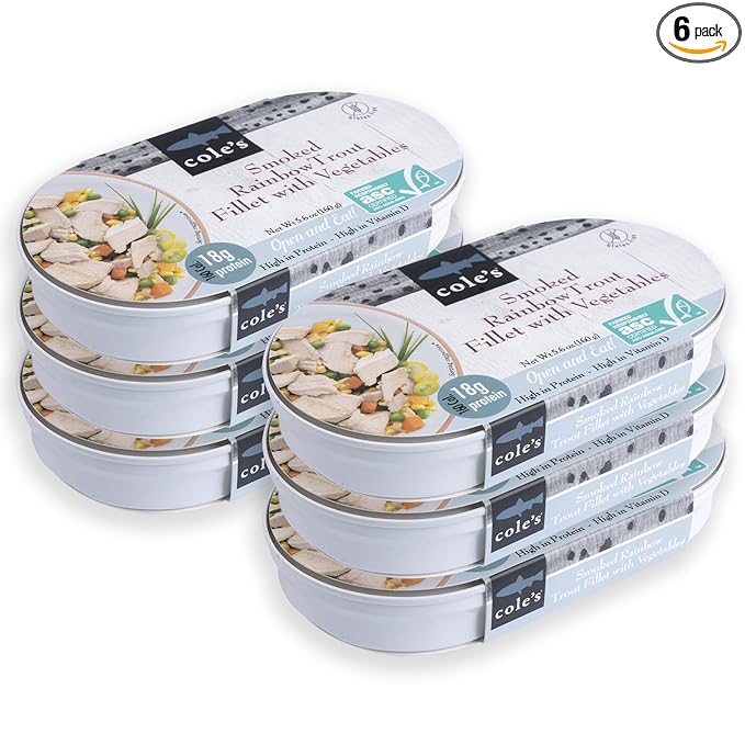 COLE’S - Smoked Rainbow Trout Fillet with Vegetables | Ready to Eat Meal | 5.6 oz Hand-Packed