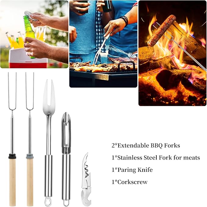 Camping Cooking Utensils Set, Stainless Steel Grill Tools, Camping BBQ Cookware Gear and Equipment