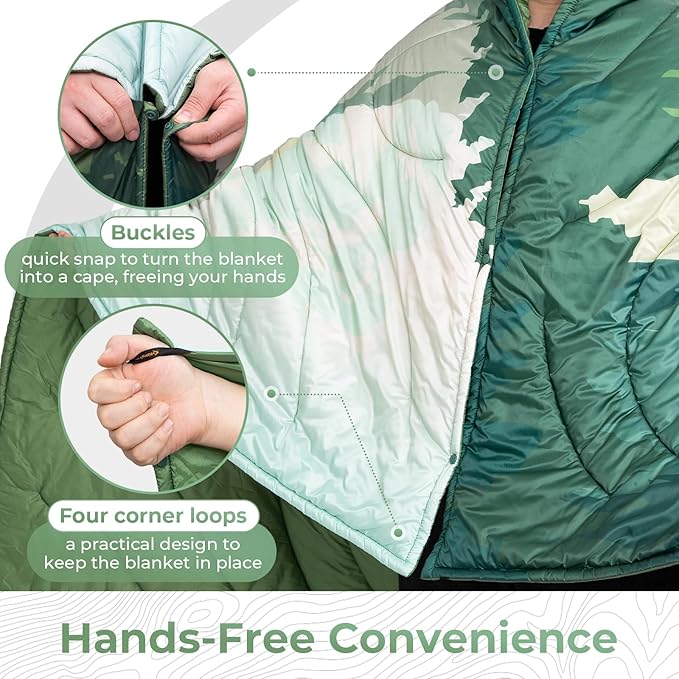 KingCamp Ultralight Camping Blanket, Packable Down Alternative Puffy Printed Wearable Blanket with