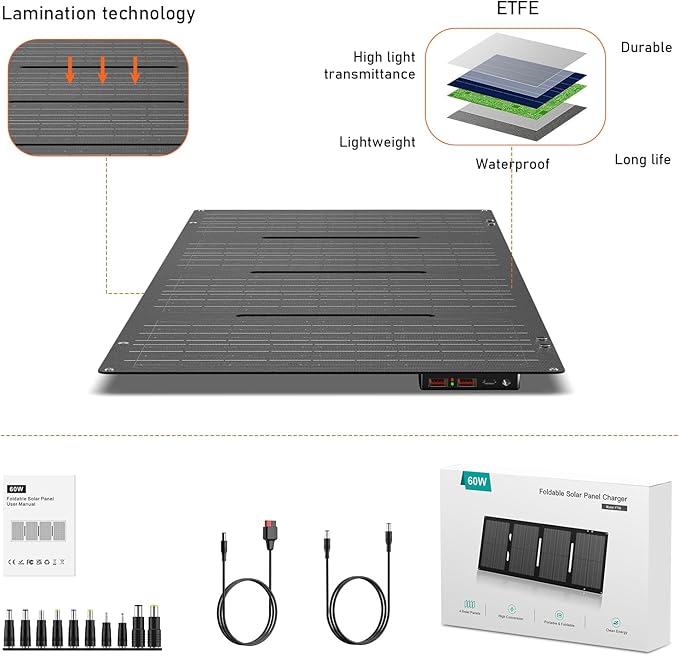 60W YT60 Solar Panel Charger Solar Battery High Efficiency Camping Waterproof IP68 Solar Panel with