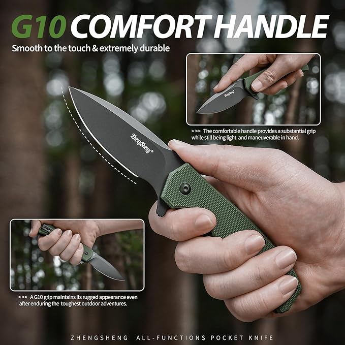 Praxis Folding Pocket Knife, 3.6" PVD Titanium Coating D2 Steel Blade Foldable Knife with G10