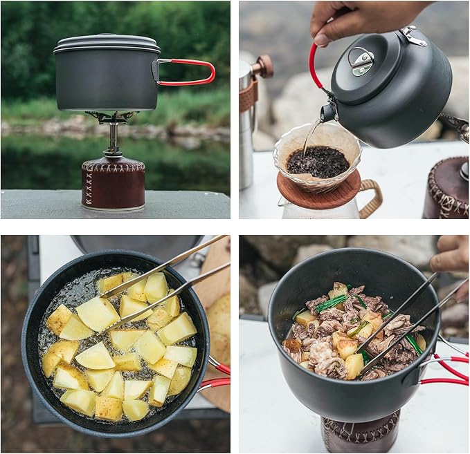 Alocs Camping Cookware Set Camping Gear, Compact Camping Pots and Pans Set, Durable Hard Alumina