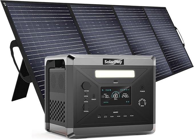 Portable Power Station, 2400W/2160Wh Large Capacity Solar Generator, with 200W Solar Panel, 4 AC