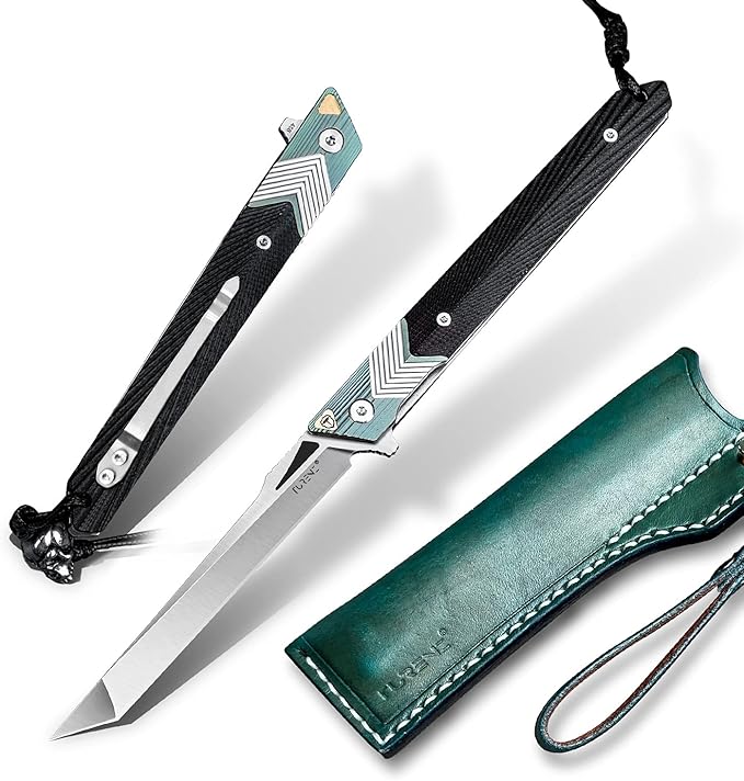 Folding Knife with Clip, 14C28N Steel Tanto Blade, Non-slip Titanium Alloy Handle Lightweight EDC