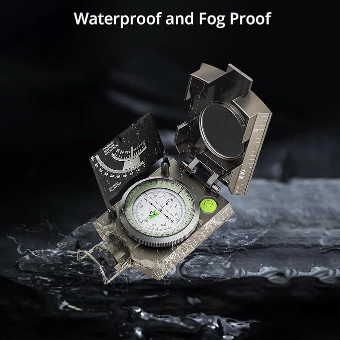 Compass Hiking Survival, IP65 Waterproof Metal Compass with Sighting Clinometer and Carry Bag