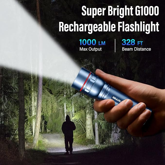 Rechargeable Flashlights High Lumens, G1000 Super Bright Flash Light, Small Zoomable LED Flashlight