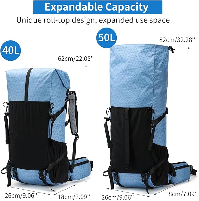 Hiking Backpack,40L to 50L Extra Large Capacity Hiking Bag,Internal Frame Camping Backpack,Upgraded