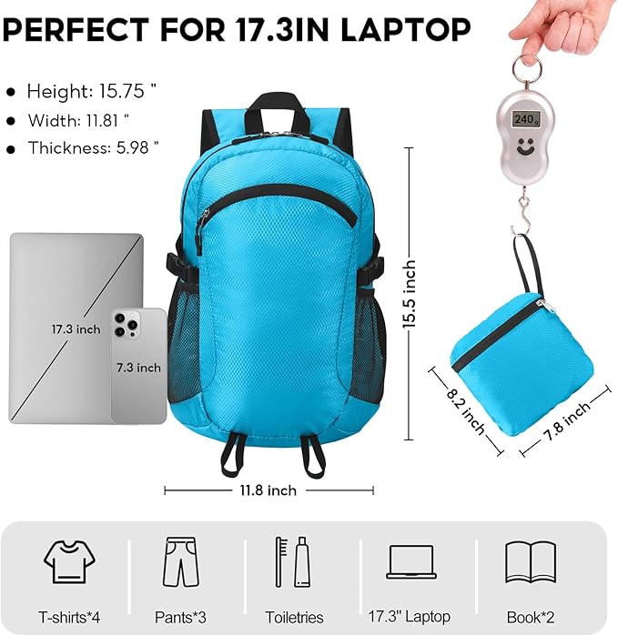 Small Hiking Daypack,15L Waterproof Hiking Backpack Packable Lightweight Travel Day Pack for Women