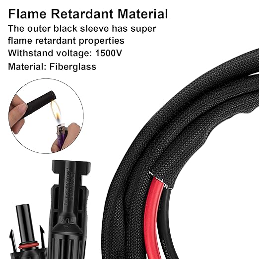 3FT 10AWG Solar Panel Extension Cable with Female and Male Connectors, Solar Cable for Solar