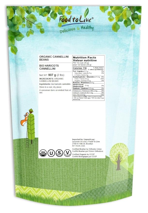 Food to Live Organic Cannellini Beans, 2 Pounds ??Non-GMO, Dried White Kidney Beans, Sproutable