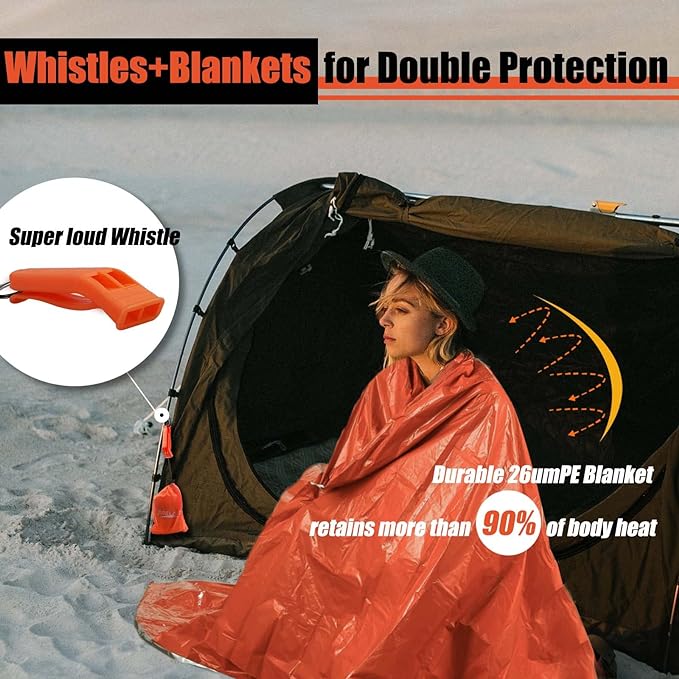 Frelaxy Emergency Blanket 2-Pack/4-Pack, Extra-Thick Extra-Large Space Blankets with Whistles