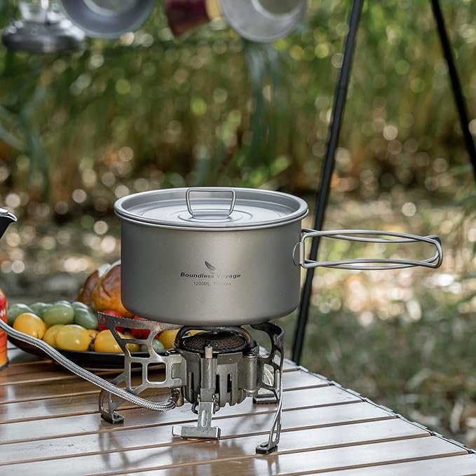 Boundless Voyage Titanium Pot Portable Camping Cookware Lightweight Cooking Pot Set for Outdoor
