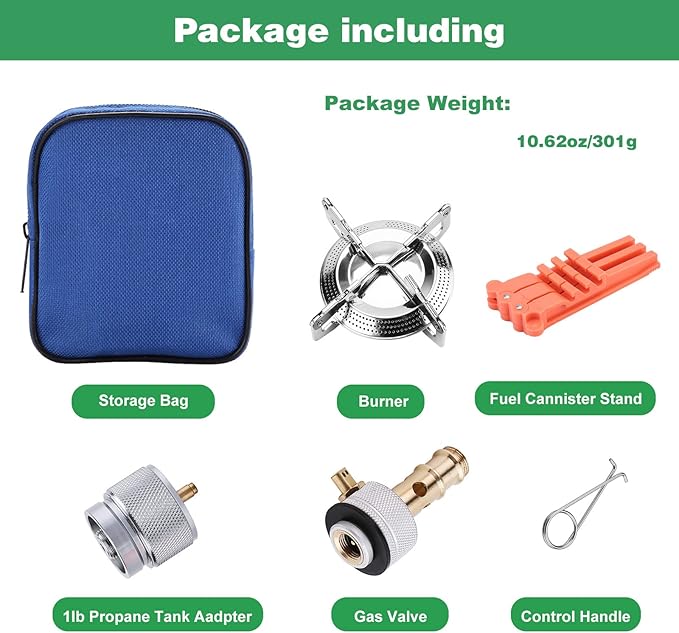 WADEO Portable Camping Stove Burner, Backpacking Stove with 1LB Propane Tank Adapter, Fuel Can