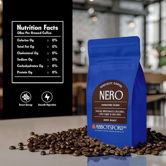 Nero Arabica Coffee Whole Bean, Smoky Bittersweet Chocolate, Cane Sugar, and Star Anise Dark Roast